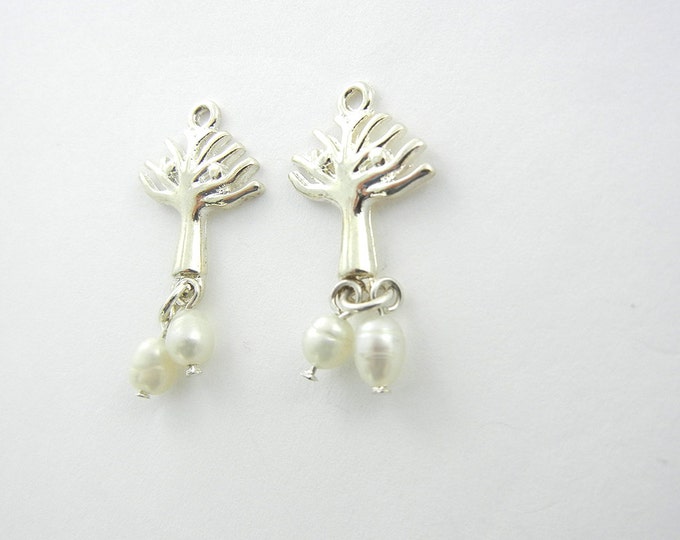 Pair of Silver-tone Tree with Pearl Drop Charms