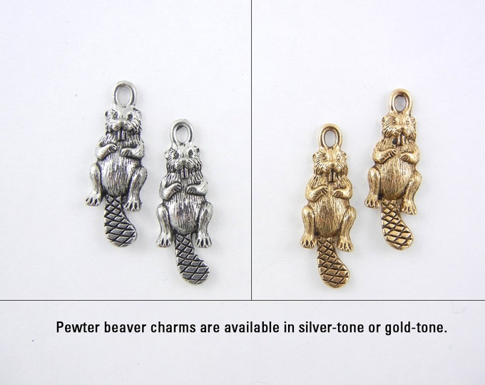 Pair of Pewter Beaver Charms Available in Silver and Gold-tone Jewelry Supplies