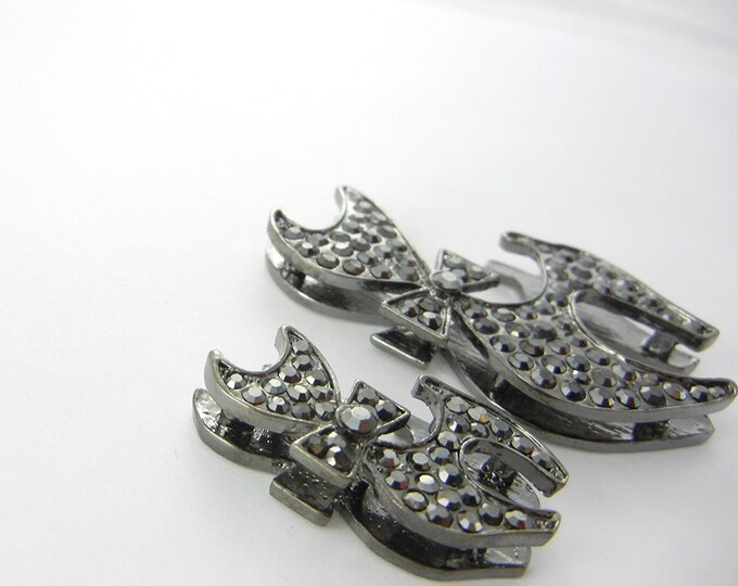 Set of 2 Hematite Rhinestone Cat Slide Charms