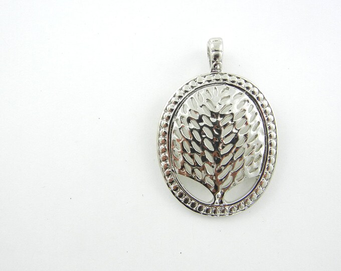 Bright Silver-tone Oval Tree of Life Pendant