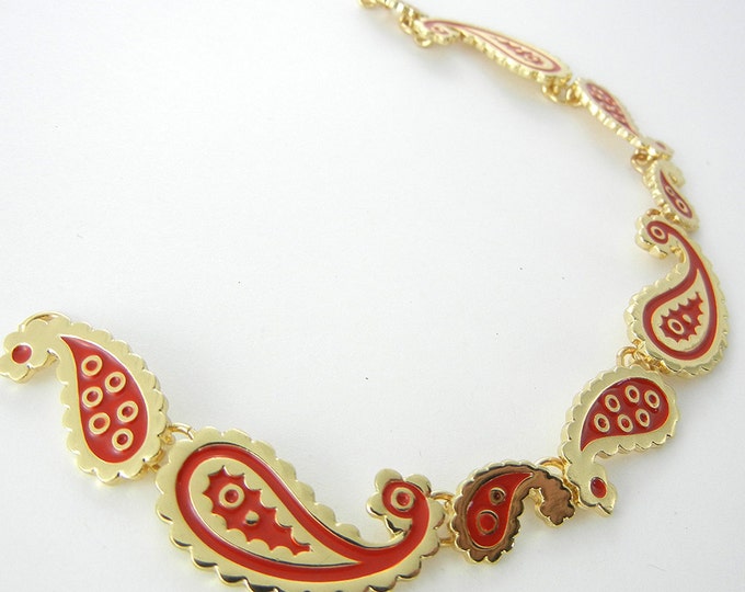 Gold-tone Red Epoxy Paisley Bib Pendant