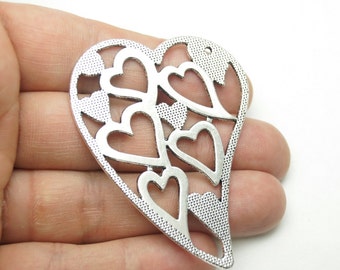 2pcs -Matte Silver Plated Heart Charm-50x60mm-(424-035SP)