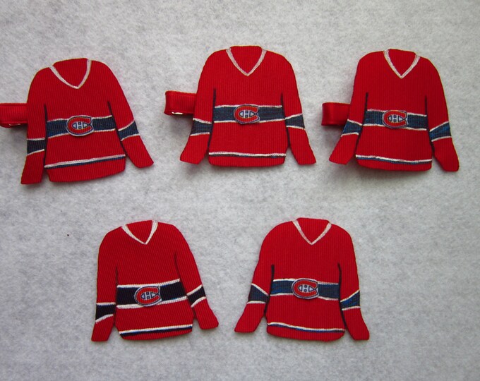 Montreal Canadiens jersey hair bow, Habs Barrette, Habs pin, ribbon jersey hairclip, ribbon habs pin