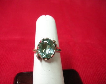 FREE SHIP very unique Sterling silver oval faceted large aquamarine stone, size 8 - BearlyArtDesigns