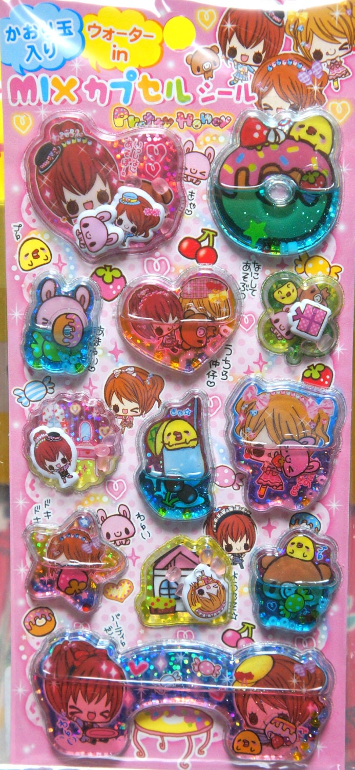 Water Filled Capsule Stickers Girls Sweets and animal