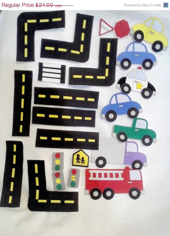 EASTER SALE Car felt shapes set 23 pieces felt shapes for flannel boards or felt boards Educational homeschool Il_570xn