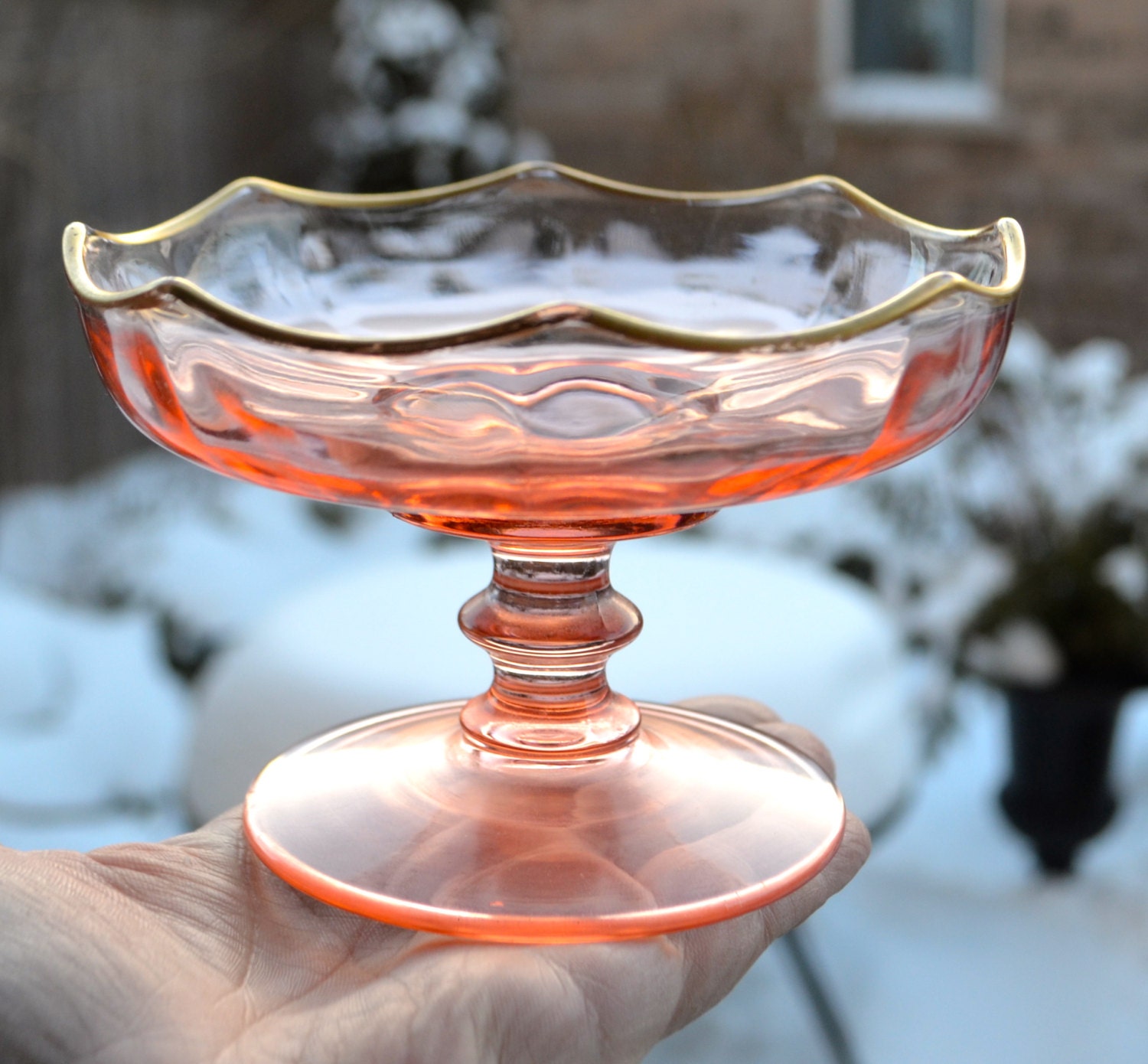 reserved PINK DEPRESSION GLASS Pedestal Bowl Footed Candy Dish