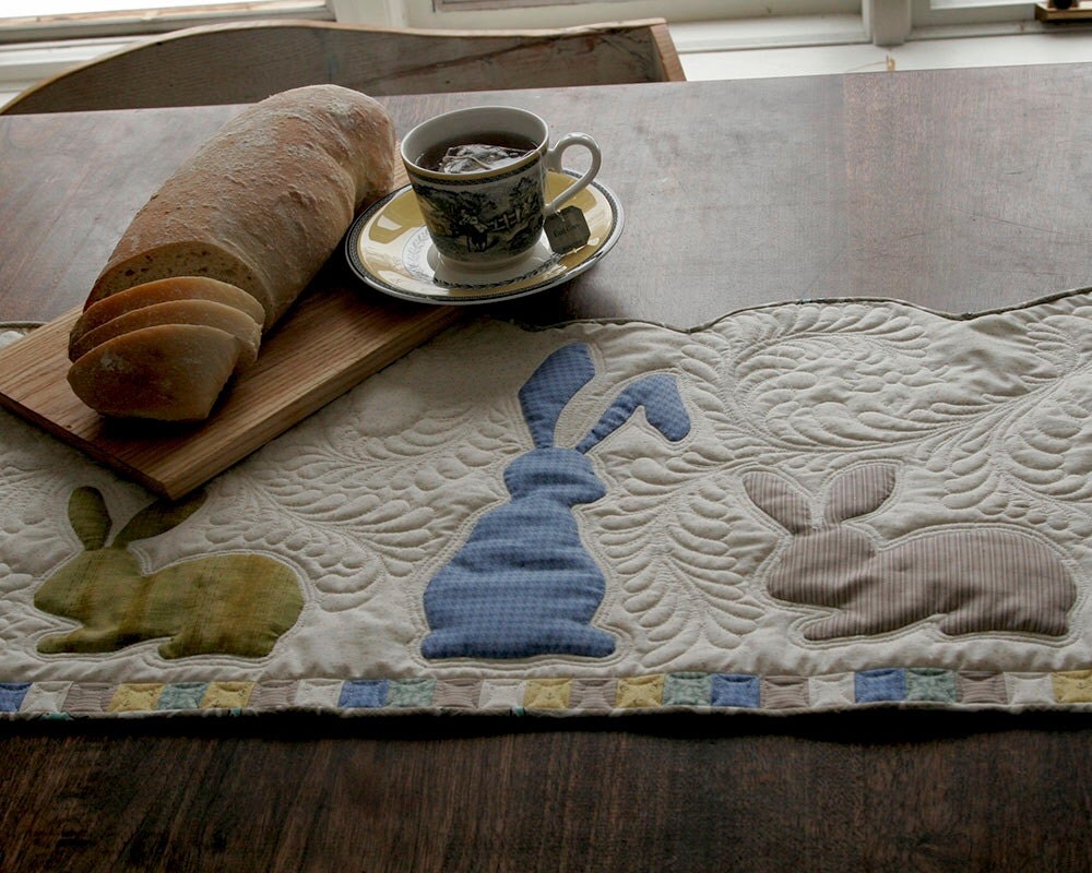 Heirloom Quilted Easter Bunny Rabbit Table Runner by JordanAndCo