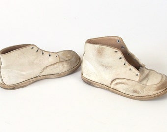 Vintage Toddler White Leather Shoes Step Master High Tops