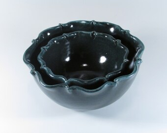 Nesting Bowl set - Ceramic Nesting Bowl - Lotus Shape Bowls - Serving Bowls - Pottery bowl set - Blue Serving Dishes