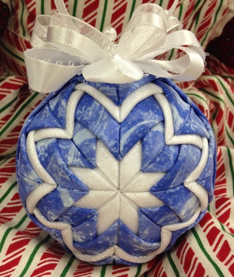 Handmade Quilted Christmas Ornament Blue Winter Storm