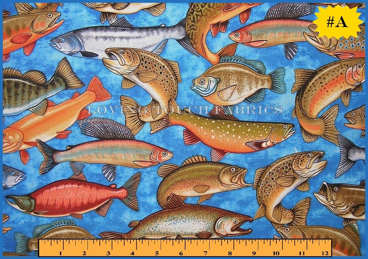 RJR Sports Fishing Fish Cotton Fabric 1/2 yard 18 x