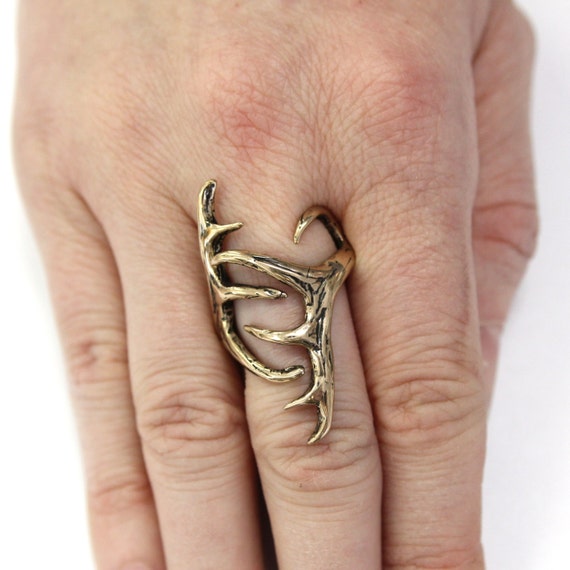 Elk Antler Ring Solid Bronze Elk Antler Ring Adjustable Elk