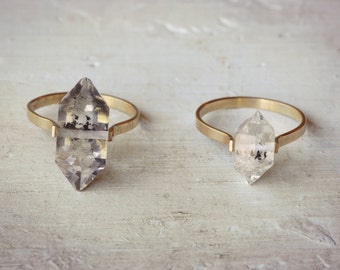 Herkimer Diamond Ring, Gold Fill Ring, Boho Wedding Ring, Clear Crystal Ring