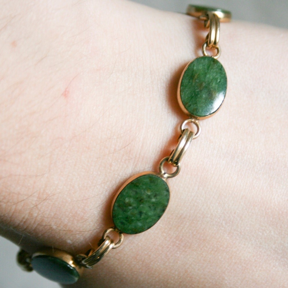 12K Gold Filled Green Jade Bracelet