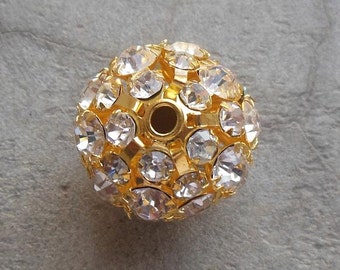 Gold plated balls - Crystal balls - Rhinestone balls - Gold plated beads - 10 pcs - supplies