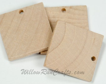 50 Pack 1 inch Wood Squares with Hole Drilled, Wood Tiles (23-20-141)