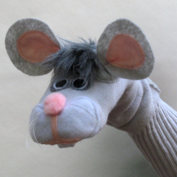 Gray Mouse Sock Puppet Handmade toy