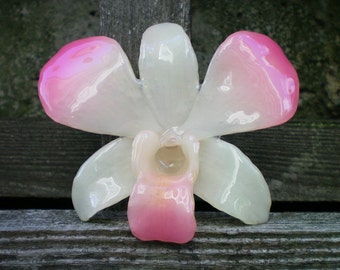 Free Shipping REAL Natural Creamy White and Pink Tips ORCHID Pin and Pendant