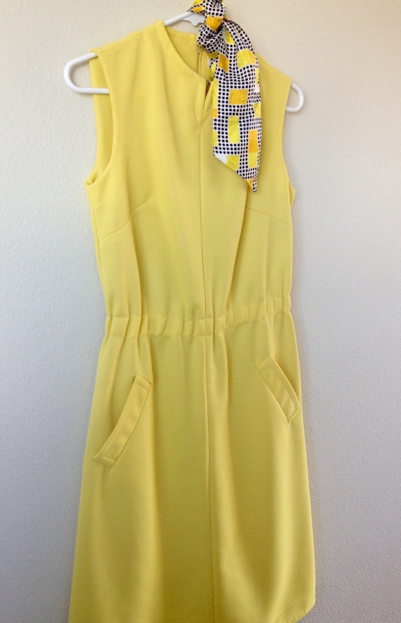 Vintage Yellow Dress Polyester Dress Mid Century by CHICaDees