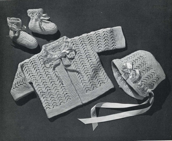 Vintage Knitting PATTERN B1 517 Baby Set Sweater Booties