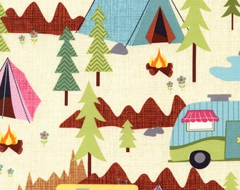 fabric camping yard campers treasures timeless trailer cotton trailers cream tents scenic campfire camper fabrics quilt
