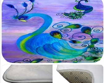 Peacock plush non-skid floor mat from my art