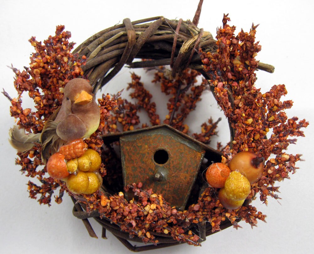 Bird and Rustic Birdhouse Christmas Ornament 907