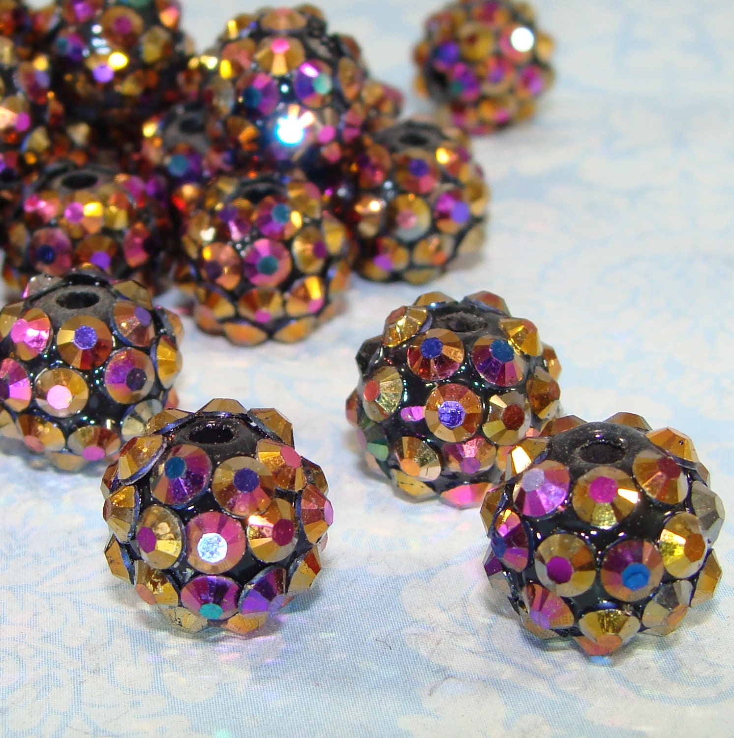 20 Gold Rhinestone Beads 12mm Deep Gold AB Chunky Beads (42317) for