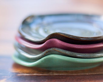 YOU CHOOSE COLOR Spoon Rest-- Hand thrown ceramic pottery spoon rest for kitchen cooking-- Red, Blue, Olive, Grey, Black