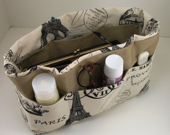Purse Organizer Insert - Paris Postcard Print- Extra Large pictured- 5 sizes avaiable with options.- Choice of lining color