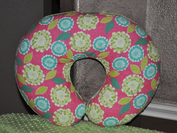 NURSING PILLOW COVER - Spring House Flowers & Jade Green Minky Dot Nursing Pillow Cover with Zipper Closure - Ready to Ship!