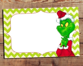 Grinch Christmas Graphics Card - Green & Red Chevron Stripped Printable ...