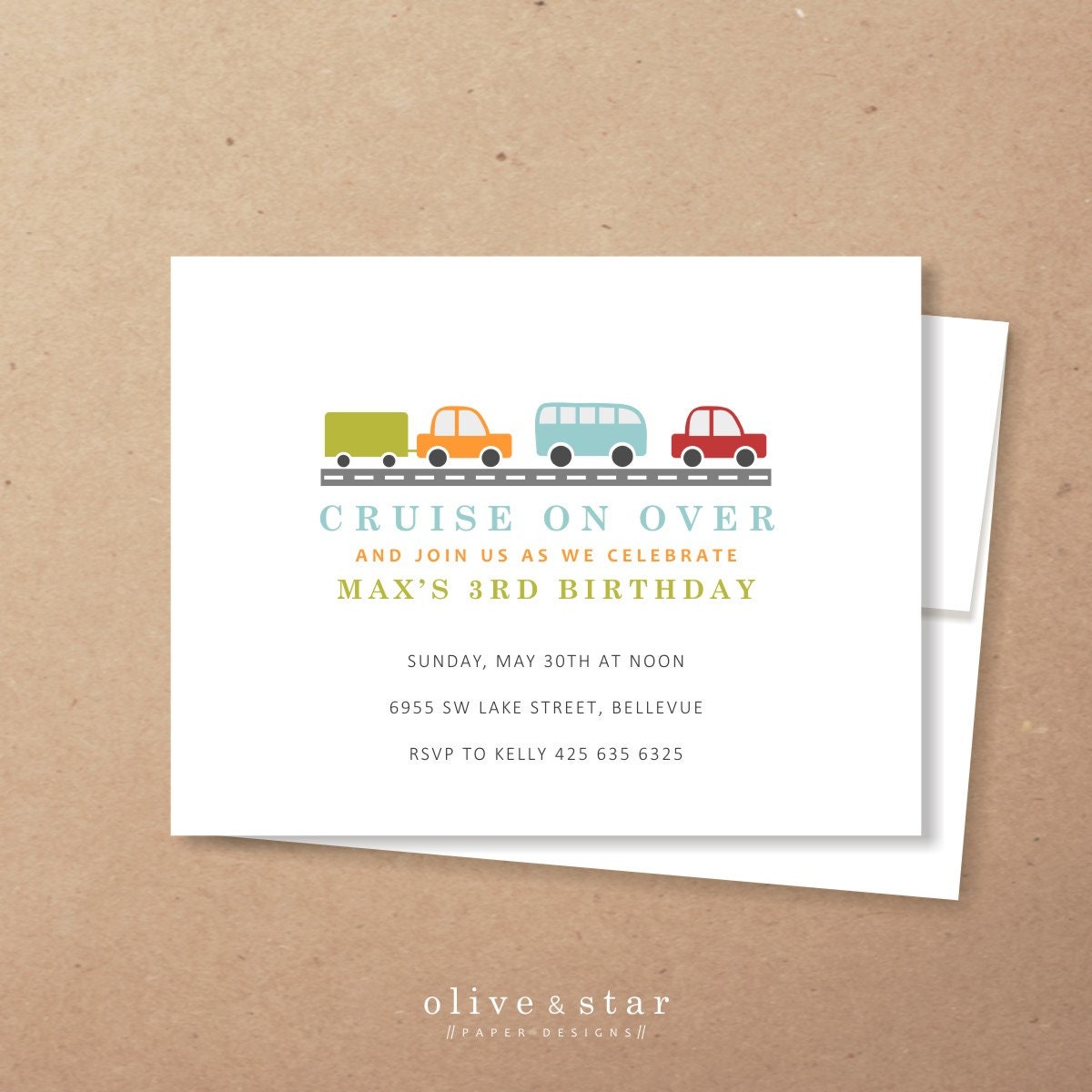 cars trucks // kids birthday invitation set // by OliveandStar