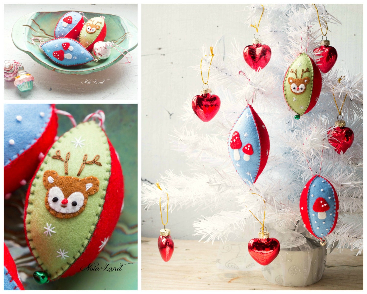 PDF Pattern. Vintage style christmas felt ornaments from Noialand on