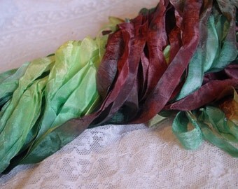 Hand Dyed ribbon - beautiful RAINFOREST half inch ribbon, 5 yards