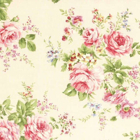 Rococo Sweet 2014 Large Rose Bouquets on Cream Cotton Fabric