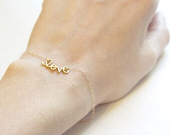 Love Bracelet | Cursive Love Bracelet | 14kt Gold Filled or Sterling Silver | Chain Bracelet