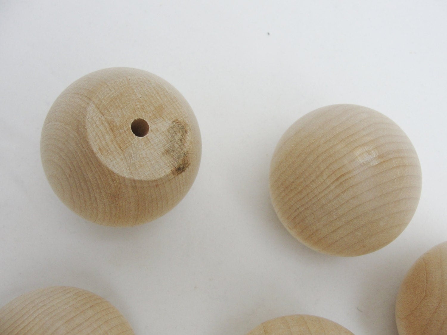 Wooden ball knob 1.75 1 3/4 solid wood set of 6