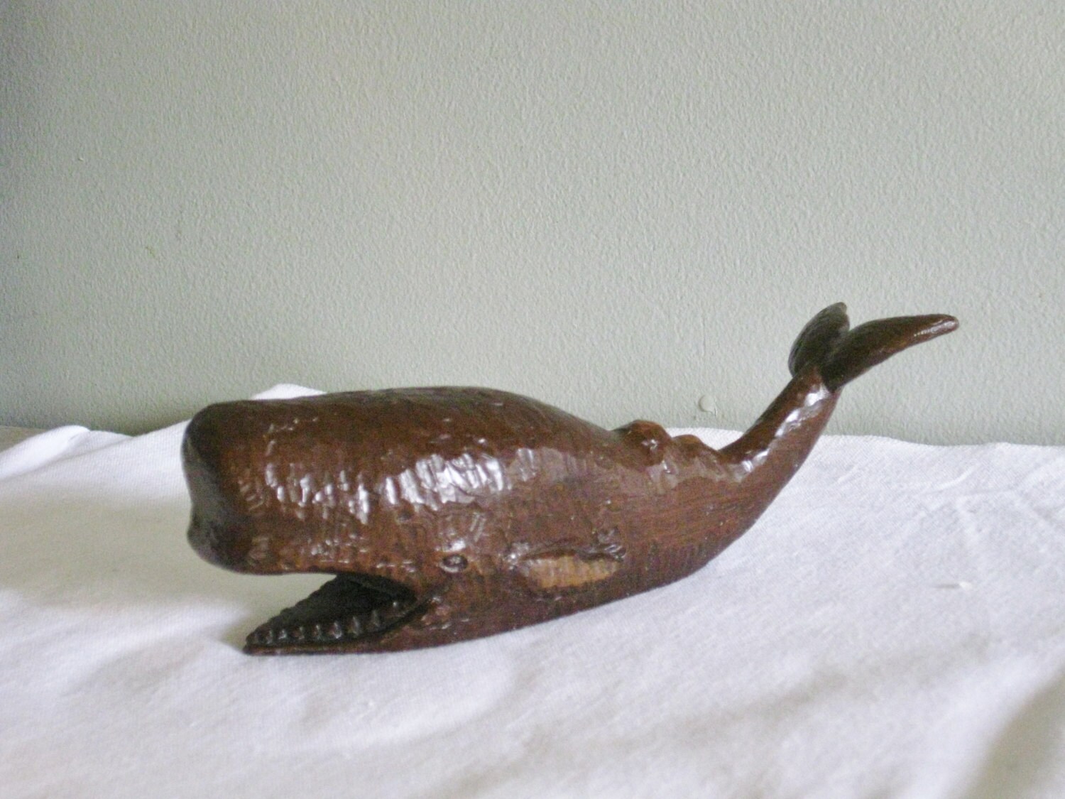 Solid Carved Wood Sperm Whale Figurine Toothed Whale Wooden