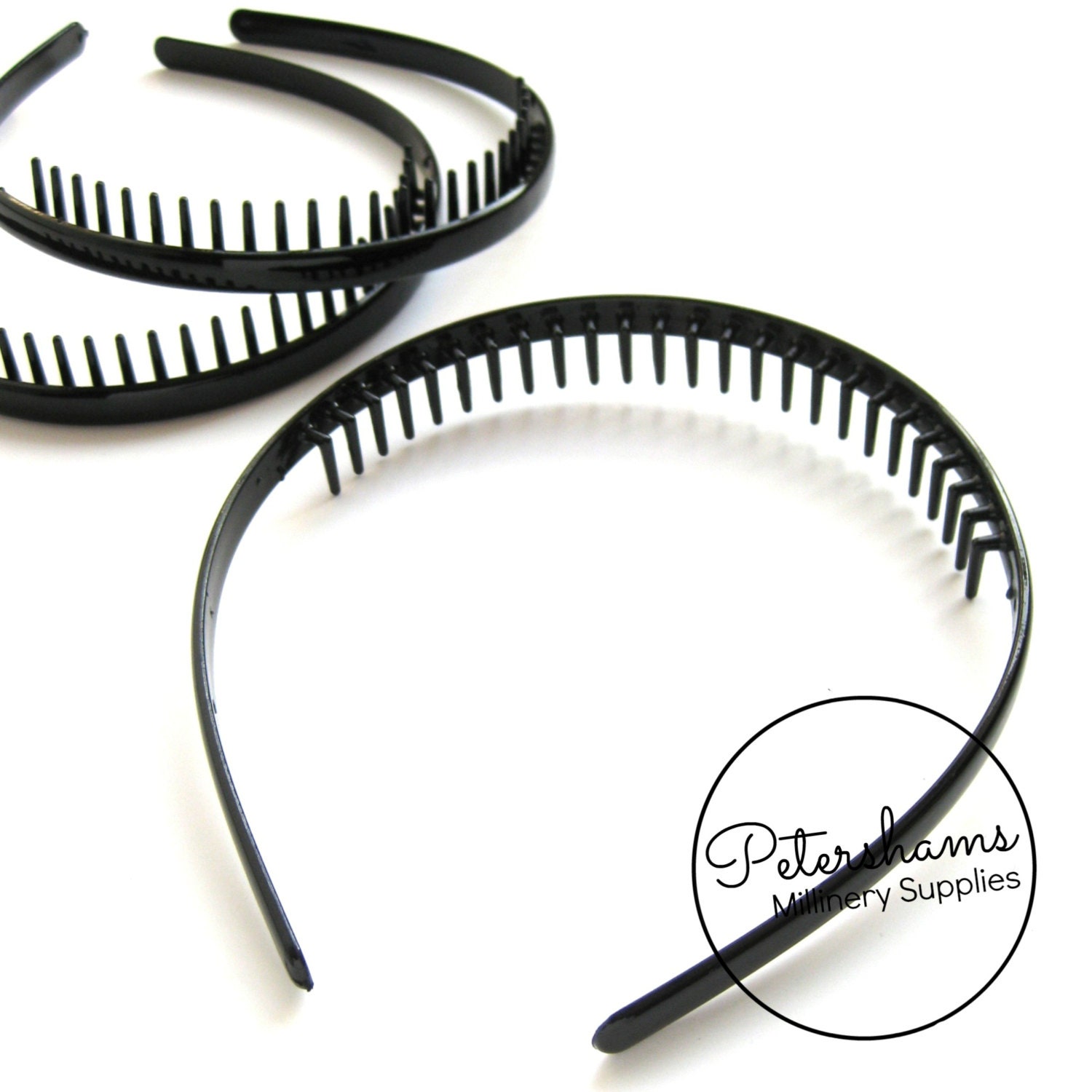 3 Black Plastic Headbands with Teeth for Fascinators by Petershams