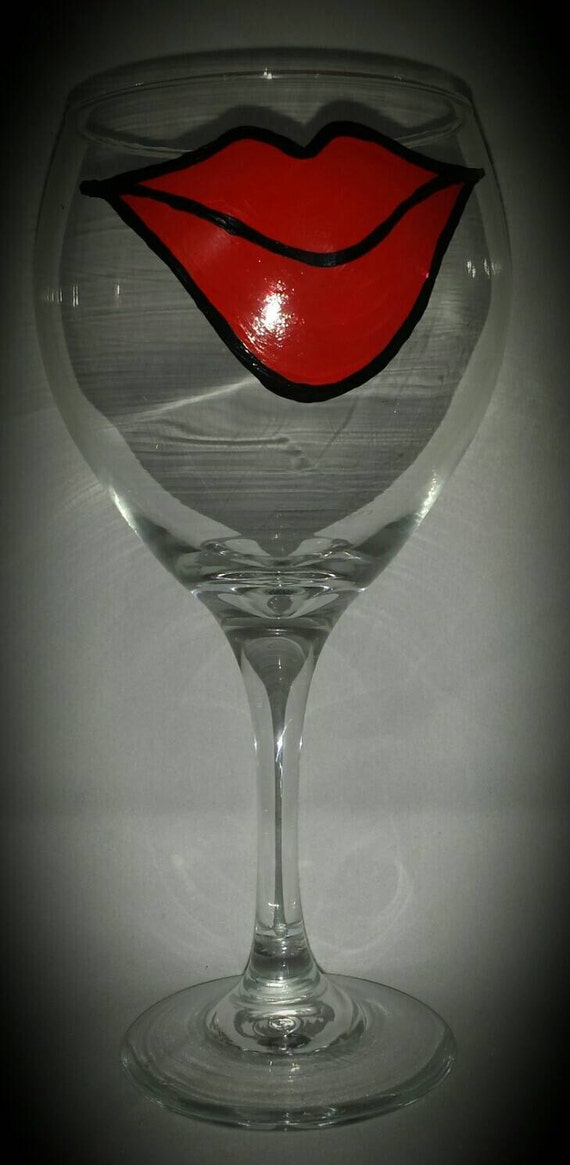 Handpainted Lips Wine Glass by PaintedEdgeDesigns on Etsy