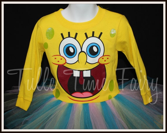 Spongebob tshirt tutu dress size 2t Birthday dress yellow pink