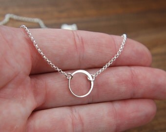 Small silver circle link and sterling silver necklace, tiny circle necklace, infinity necklace, simple silver necklace, sterling silver rin