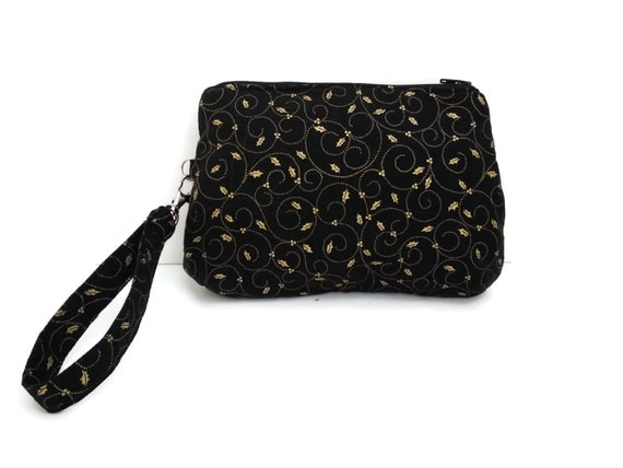 Gold black wristlet purse w/ clutch strap handmade from Ivy