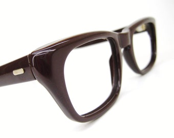 Vintage 1950s Brown Nylon Cateye Eyeglasses Eyewear Frame NOS