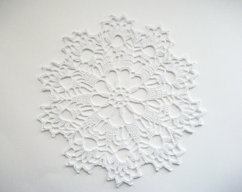 Crochet Doily White Cotton Lace with Scalloped Picot Edge Heirloom Quality