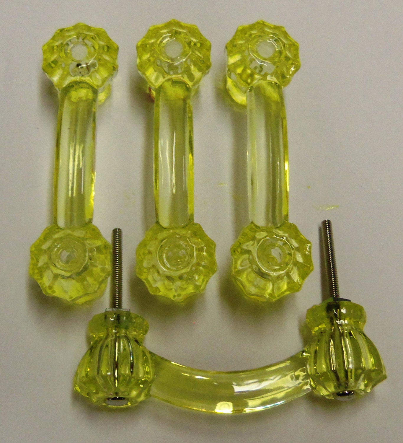 Glass Drawer Pulls Yellow Hand Painted Glass Set of 4