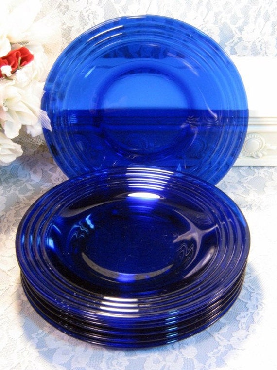 Vintage Pyrex Cobalt Blue Glass Lunch Salad Plate Set of