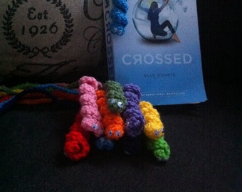 Set of Crochet bookworm bookmarks